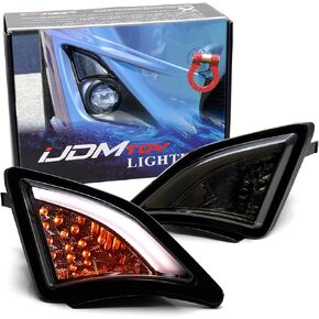 iJDMTOY Smoked Lens Full LED Front Turn Signal Light Assy Compatible with 2013-16 Scion FR-S, Xenon White LED Stripe As DRL & Full Amber LED Blinker