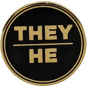 They He Pronoun Pin | Black and Gold Circular Hard Enamel Pronoun Pin | Nonbinary Masc Pronoun Button Badge