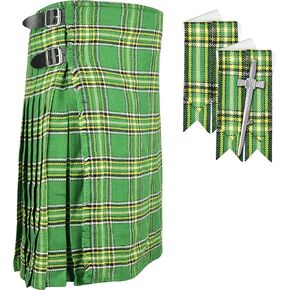 MEN's IRISH NATIONAL GREEN 8 YARD KILT with FLASHES & KILT PIN