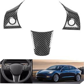 Tesla Interior Decoration Protection Patch, Suitable for Model Y/3 Steering Wheel Button Decoration Patch (Glossy Carbon Fiber Pattern)