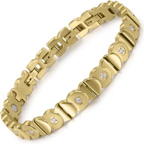 RainSo Magnetic Bracelets for Women Stainless Steel with Ultra Strength Magnetic Kissing Fish Design, Adjustable Crystal Gold Bracelet for Mother's Day Birthday Gift [Include Sizing Tool]