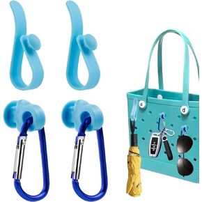 4 Pcs Hooks Set Accessories Compatible for Bogg Bag, Bogg Bag Accessories, Insert Carabiner Key Chain Holder Charms, Compatible for Small & Large Beach Bags (Blue)