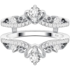 Wuziwen Vintage Crown Ring Enhancer for Engagement Rings Wrap Guard Wedding Band for Women 925 Sterling Silver CZ