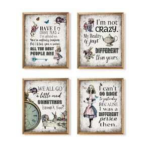 Alice in Wonderland Wall Art Decor - Alice Inspirational Saying Quotes Poster Prints Room Decor, Motivational Wall Art for Alice Fans, Self Affirmation Gift for Women Teen Girl Cheshire Cat Mad Hatter