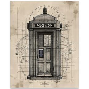 فن المخطط التخطيطي لـ TARDIS المصنف - هدايا للمهندسين، والوفيين، ومحبي المسلسل التلفزيوني البريطاني Doctor Who-11x14 ملصق غير مؤطر للبار المنزلي، أو المنطقة الترفيهية، أو غرفة الوسائط الترفيهية