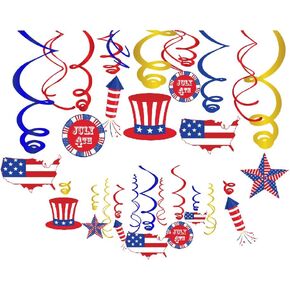 July 4th Hanging Swirl Decorations(30Ct),Independence Day Decorations,American Flag Decorations for Party,Together,Celling,Home,Office,Bedroom