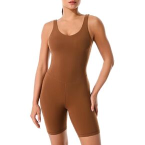 Workout Rompers for Women 8" Padded V Neck Tank Tops Yoga Bike Shorts Jumpsuits