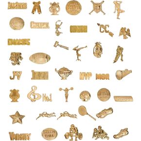 Chenille Pins Pack of 20. Many Sports and Activities to Choose from. Athletic and Club Pins. Gold Style Pins with Butterfly Backing. Pin Length is 7/16 inches. (Megaphone)