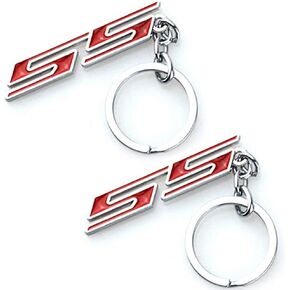 2Pcs Chrome Polished Alloy Metal Super Sport SS Key Chain Fob Ring Keychain for All Chevrolet Chevy Cars