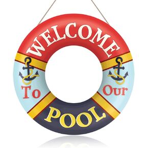 FWIEXA 3D Welcome To Our Pool Decorations Outdoor (12"x12"), Swimming Pool Ring Sign Summer Decoration Plaque,Rustic Welcome Summer Sign for Swimming Pool Seaside Party Outdoor Beach Decor