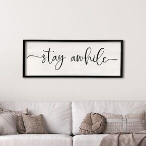 Stay Awhile Sign Wall Decor 32"X12" Large Solid Wood Frame For Hallway Living Room Entryway Farmhouse Wall Art Lets Stay Family Home Rustic Hanging Decoration (Wood)