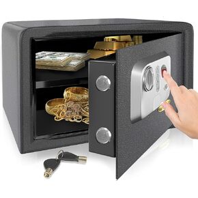 SereneLife Heavy Duty Fireproof Electronic Fingerprint Safe Box-Electronic Lock System with Mechanical Override,Digital Touch Button Control Pad-Includes 2 Keys for Unlocking-Dimension 9.8Dx13.8Wx9.8H