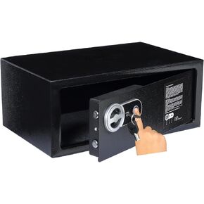 (0.2 CF) Fingerprint Key Security Safe Lock Box Steel Deposit for Home Office Hotel Business Cash Jewelry Storage Cabinet (0.2CF BLACK)