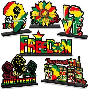 6 Pcs Juneteenth Tabletop Decorations Black History Table Decor Freedom Day Tiered Tray Decorations Set Juneteenth Wooden Signs Independence Day Table Centerpiece Decor