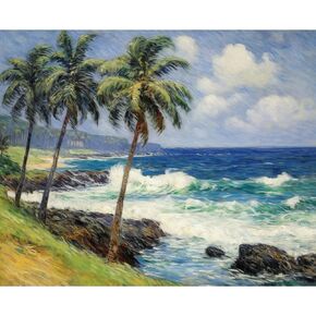Tucocoo Coast Palm Trees Paint by Numbers Kits 16x20 inch Canvas DIY Digital Oil Painting for Adults with Brushes and Acrylic Pigment - Blue Sea Scenery Artwork for Home Decor Gifts (Without Frame)