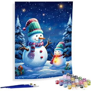 Diymood Paint by Numbers for Adults Snowman, DIY Oil Painting Christmas Acrylic Paint by Number Kits for Adults Beginner for Home Wall Decor 16x20 inch