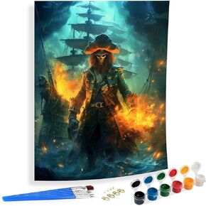 SKRYUIE Paint by Numbers Pirate for Adults, Acrylic Oil Painting by Numbers Kits Pirate Ship for Beginner with Paintbrushes Brushes Paintwork Art Crafts Canvas for Home Decor 16x20 inch / 40x50 cm