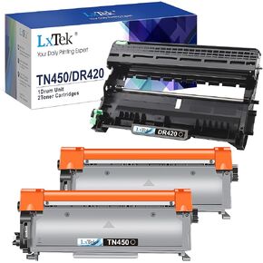 LxTek Compatible Toner Cartridge & Drum Unit Replacements for Brother TN450 TN-450 DR420 DR-420 to use with FAX-2940 FAX-2840 MFC-7240 HL-2270DW Printer (2 Toner Cartridges, 1 Drum Unit, 3 Pack)