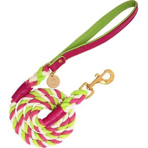 5ft Braided Cotton Rope Dog Leash with Soft Padded Genuine Leather Handle for Small Medium and Large Dogs - Handmade Comfort & Cute Leash for Girl and Boy Puppies - Blue