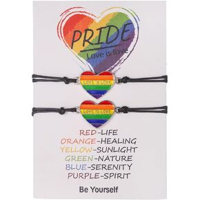 Pingyongchang 2Pcs Rainbow Pride Bracelet Handmade Beaded Pride Merch Braided String Bracelets Colorful Love Heart Bracelet for Women Men Friendship Couple Bracelets Pride Accessories Gift