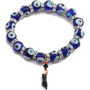 Caiyao Lucky Colorful Turkish Evil Eye Bead Bracelet Black Azabache Hand Figa Kabbalah Stretchy Bracelet for Women Men Girl Boy Teen Friend Handmade Protection Good Luck Amulet Jewelry