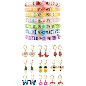 Yowivon Stackable Beaded Bracelets + Fun Earrings for Teen Gilrs