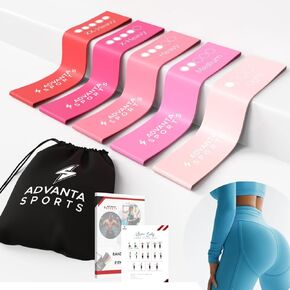 Resistance Loop Exercise Bands, Set of 5 Colors. Home Fitness, Stretching, Workout –Carry Bag & PDF eGuide