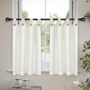 DriftAway ستائر المطبخ الكتان الطبقة نافذة الستائر مع زر 24 بوصة طول التبويب أعلى مقهى الستائر مزرعة نافذة صغيرة الستائر لغرفة المعيشة غرفة نوم ضوء تصفية 27x24 بوصة ضوء الكتان in Kuwait