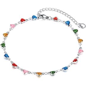 Stainless Steel Colorful Rainbow Love Heart Anklet Ankle Bracelet Foot Chain Necklace for Women Girls Candy Color