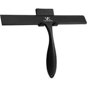 Shower Squeegee for Shower Glass Doors, 11-Inch All-Purpose Silicone Squeegee for Bathroom with Non-Slip Handle, Adhesive Hook, for Mirror, Tile, Car Window (Black)