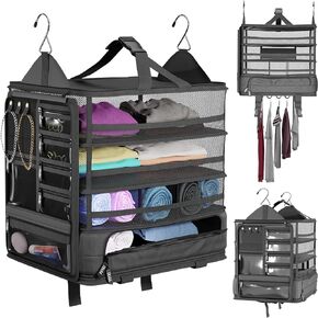 Hanging Suitcase Organizer for Travel, Carry-on Closet Luggage Organizer, Travel Essential Foldable Packing Cubes, Shelf Organizer for Closet