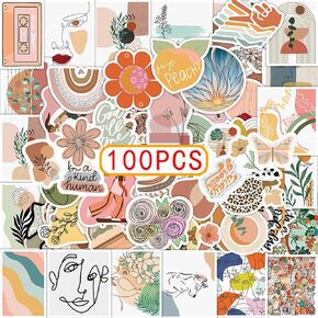 Boho Stickers, 100pcs Cute Aesthetic Stickers for Water Bottles, Waterproof Vinyl Stickers for Laptop, Scrapbook, Guitar, Decorative Stickers Gifts for Adults, Kids, Teens