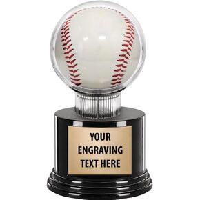 Baseball Holder On Black Round Base, 6.5" Custom Engraved Baseball Holder Case Trophy Prime