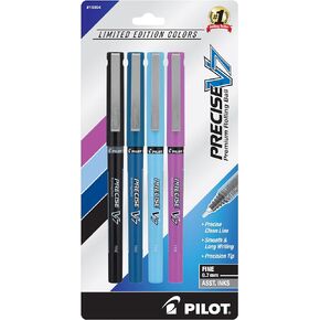 Pilot Precise V7 Rolling Ball Stick Pen with Liquid Ink, 0.7mm Fine Point, Harmony Color Collection, 4 Pack