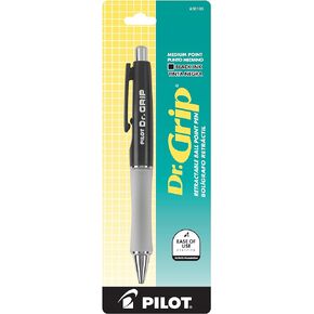 PILOT Dr. Grip Refillable & Retractable Ballpoint Pen, Medium Point, Black Barrel, Black Ink, Single Pen (36100)