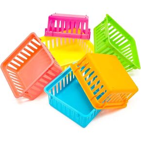 Bright Creations 12-Pack Colorful Small Storage Baskets Plastic Bins for Organizing Shelves and Desks, Arts and Crafts Containers for Home, School, Office (4 Colors, 5.3 x 5.3 x 2.4 in)