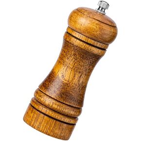 Pepper Grinder Salt Grinder Wooden Pepper Mill Grinder w/Adjustable Coarse, 5 inch Tall Wood Refillable Manual Pepper Grinder Mill Peppermill for Black Peppercorn, Easy Clean