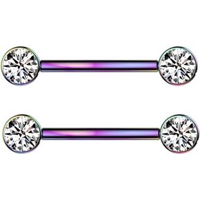 Pierced Owl 14GA Implant Grade Titanium 9/16" Internally Threaded Bezel Set Crystal Nipple Barbells, Sold as a Pair