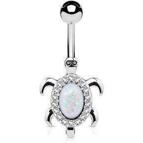 Pierced Owl - 14GA 316L Stainless Steel Opal and Crystal Paved Turtle Belly Button Ring