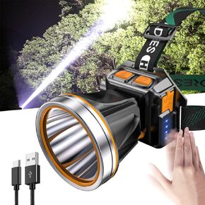 High Power LED Headlamp Super Bright Adult Motion Sensor Headlight Spotlight Waterproof Rechargeable Outdoor Hunting Light Flashlight Portable Head lamp for Fishing Camping Hiking