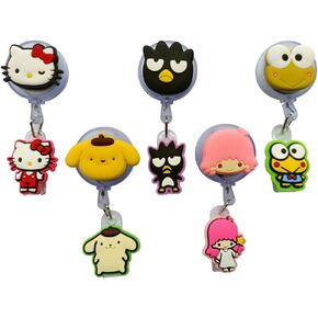 5pcs Retractable Badge Holders. Cartoon Cute Retractable Badge Reel, Badge Reel Holder for Children and Nurses, Clip-on Name Badge Holder for Office 1
