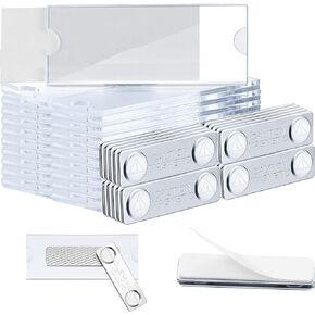 Magnetic Name Tags Kit Acrylic Name Badge Holders Clear Label Holders with Blank Printable Paper Inserts Name Badge Magnets Magnetic Name Badge Holder Custom Name Tag for School Office (12 Pieces)