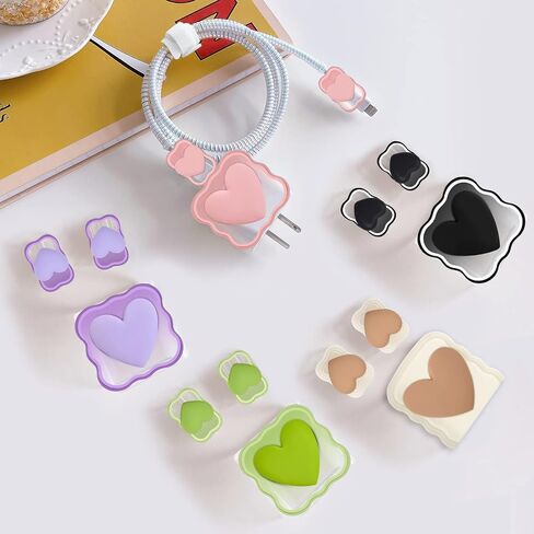 CameCosy Cute Waves DIY Cable Protector for iPhone Charger,Kawaii 3D Love Heart Design,Data Cable USB Charger Data Line Phone Wire Saver Protector for iPhone 11 12 13 14 Pro Max XS XR X 7 8 Plus-Pink in Kuwait