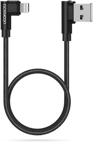 aceyoon 2 Pack MFi Certified Lightning Charger, 1ft Right Angle Lightning Cable Braided Dual L Shape iPad Charger Fast Charger USB Cable Compatible with iPhone 11/11 Pro/XS Max/XR/X/8/7/6, iPad in Saudi Arabia