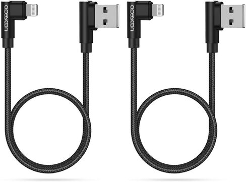 aceyoon 2 حزمة شاحن لايتنينج معتمد من MFi، كابل إضاءة بزاوية يمنى 1 قدم مضفر مزدوج على شكل حرف L شاحن iPad شاحن سريع كابل USB متوافق مع iPhone 11/11 Pro/XS Max/XR/X/8/7/6، iPad in Kuwait