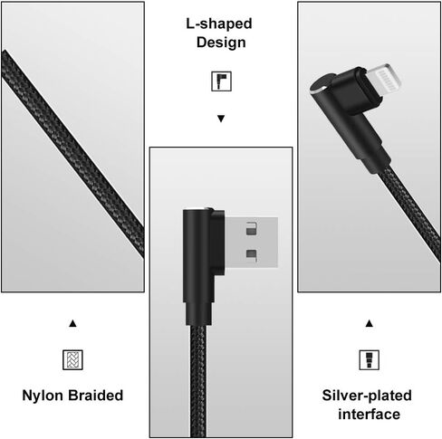 aceyoon 2 Pack MFi Certified Lightning Charger, 1ft Right Angle Lightning Cable Braided Dual L Shape iPad Charger Fast Charger USB Cable Compatible with iPhone 11/11 Pro/XS Max/XR/X/8/7/6, iPad in Saudi Arabia
