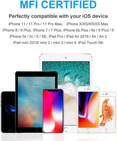 aceyoon 2 حزمة شاحن لايتنينج معتمد من MFi، كابل إضاءة بزاوية يمنى 1 قدم مضفر مزدوج على شكل حرف L شاحن iPad شاحن سريع كابل USB متوافق مع iPhone 11/11 Pro/XS Max/XR/X/8/7/6، iPad in Kuwait