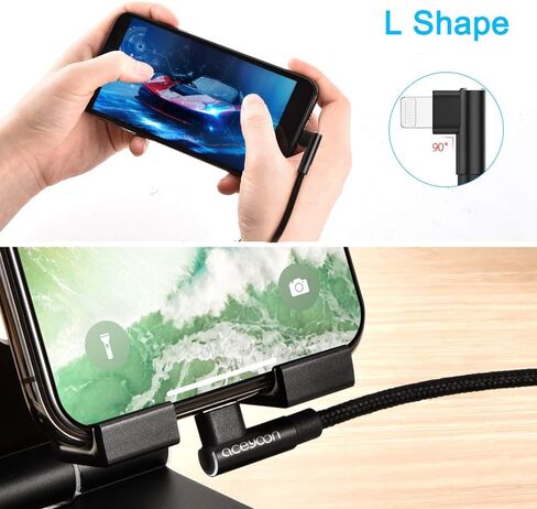 aceyoon 2 حزمة شاحن لايتنينج معتمد من MFi، كابل إضاءة بزاوية يمنى 1 قدم مضفر مزدوج على شكل حرف L شاحن iPad شاحن سريع كابل USB متوافق مع iPhone 11/11 Pro/XS Max/XR/X/8/7/6، iPad in Kuwait