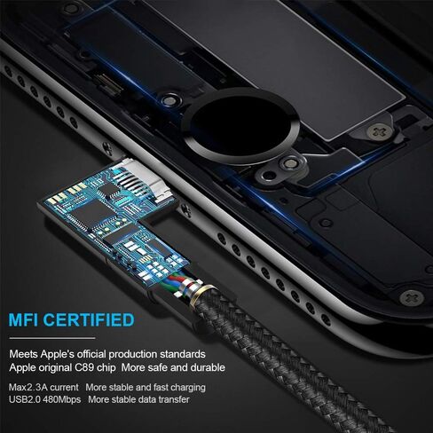 aceyoon 2 حزمة شاحن لايتنينج معتمد من MFi، كابل إضاءة بزاوية يمنى 1 قدم مضفر مزدوج على شكل حرف L شاحن iPad شاحن سريع كابل USB متوافق مع iPhone 11/11 Pro/XS Max/XR/X/8/7/6، iPad in Kuwait