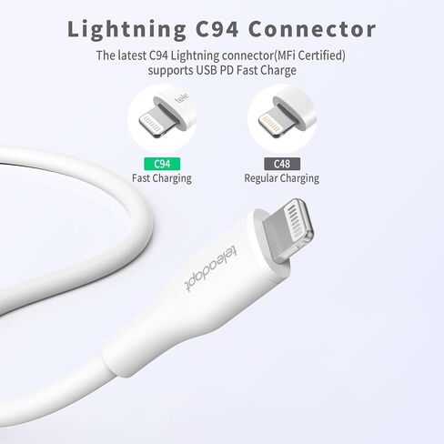 كابل USB C إلى Lightning من السيليكون المرن، معتمد من MFi. 3A، توصيل طاقة USB للشحن السريع بقدرة 30 وات (USB PD) لأجهزة iPhone 13 و12 و11 وPro وMax Mini وSE. (أسود in Kuwait